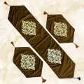 3 Pcs Table Runner set in Velvet Motif Design - Black. 