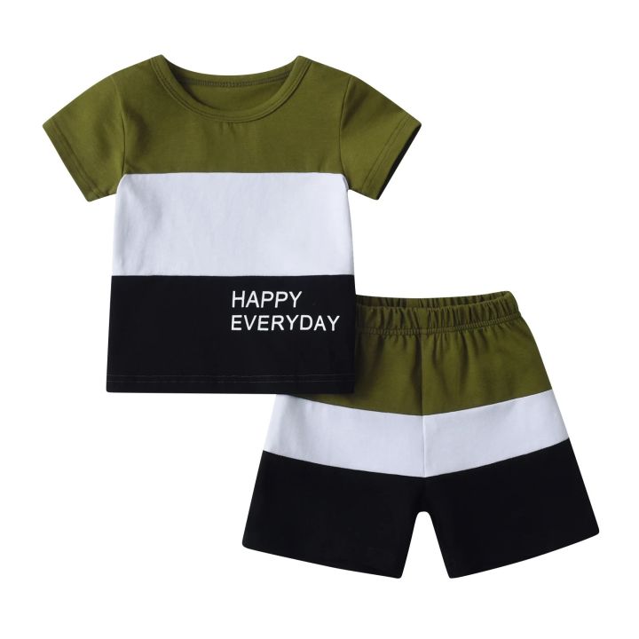 2PCS Summer Kids Baby Boy Fashion Clothes Set Thin Cotton Short Sleeve Patchwork T-shirt + Short Pants Toddler Outfits for Boys