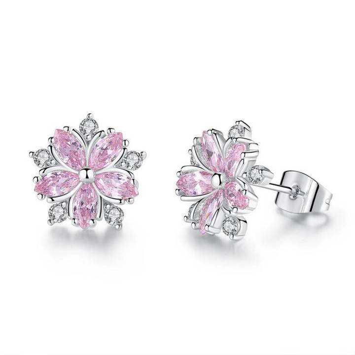 Party Collection Pink Crystal Zircon Cherry Blossom Flower Stud Earrings for Girls & Women - PENG-ER-06