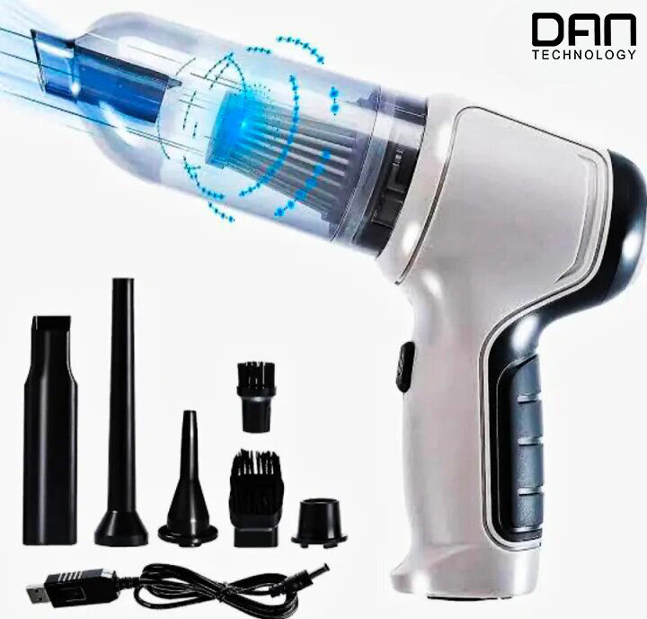 DAN TECHNOLOGY HL-107 Portable Mini Car Vacuum Cleaner – 15000Pa Wireless, Rechargeable, Wet & Dry Cleaning | Multi-Nozzles for Car, Home, Pet Hair | Powerful & Handheld