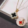 1 Pc Zircon Four-leaf Clover Necklace Double Sided Shell Clavicle Necklace for Woman Gift. 
