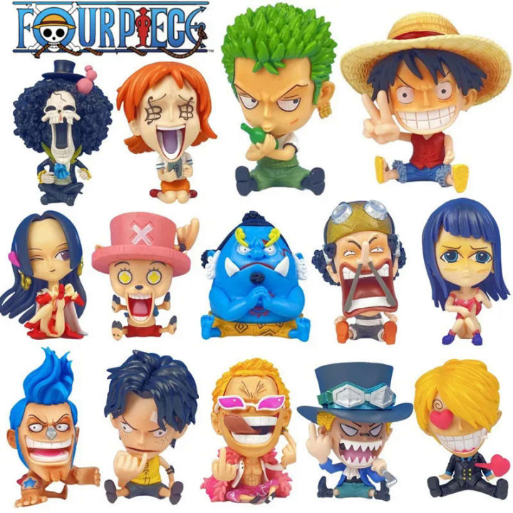14 Styles Anime One Piece Zoro Luffy Sanji Sitting Figure Toys Robin Nami Brook Chopper 8.5CM PVC Q Version Car Decoration Edit Model
