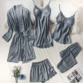 Silk Nighty 5pcs Premium | 5pcs Night Set For Girls | Bridal Nighty. 