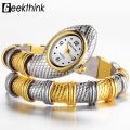 Geekthink Quartz Watch Women Ladies Snake Shaped Bracelet Watch Bangle Diamond Ornaments Silver Gold. 