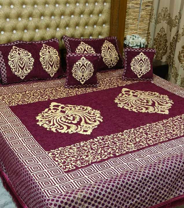 Velvet Bedsheet King Size For Bridal / Velvet Bed Sheet King Size 5 PCS/ Double Bedsheet Set Fabric Velvet Jacquard Fancy Bed Sheet