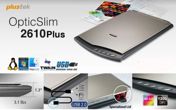 Plustek Opticslim 2610 Plus Flatbed document colour Scanner for PC legal, A4 size
