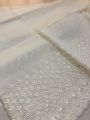 Chikan Embroidered White Unstitched Trousers for Women & Girls, Lawn Cotton, 2.5 Meter Fabric. 