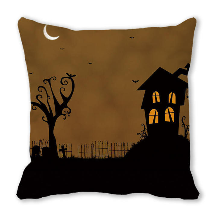 Happy Halloween Watercolor Castle Devil Crypto Peach Skin Home Decor Sofa Cushion Cover Throw Pillow ZT374