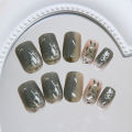 24pcs/box olive green False Nails Tips With Glue And Sticker Elegant Art Wearable For Women Press On Artificial Nails. 
