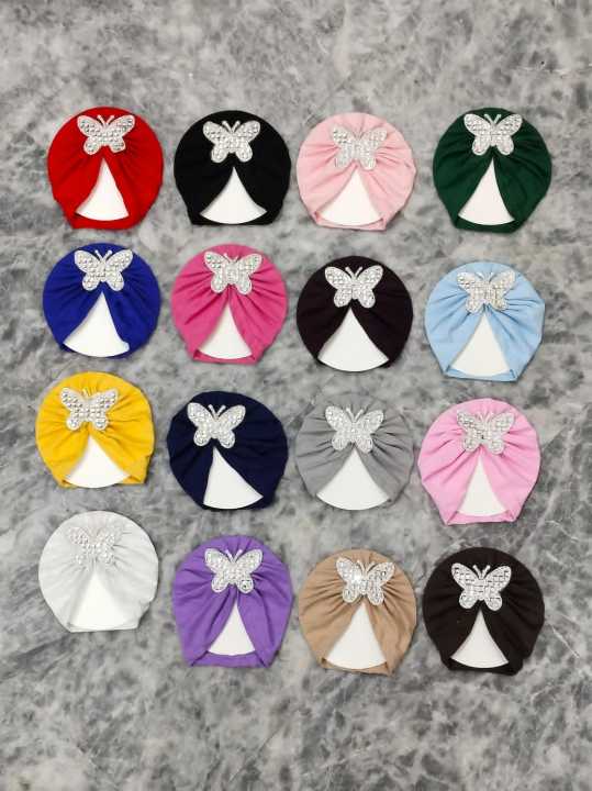 New Baby Turban Cap For Baby Girls And Boys Butterfly Broch CAp