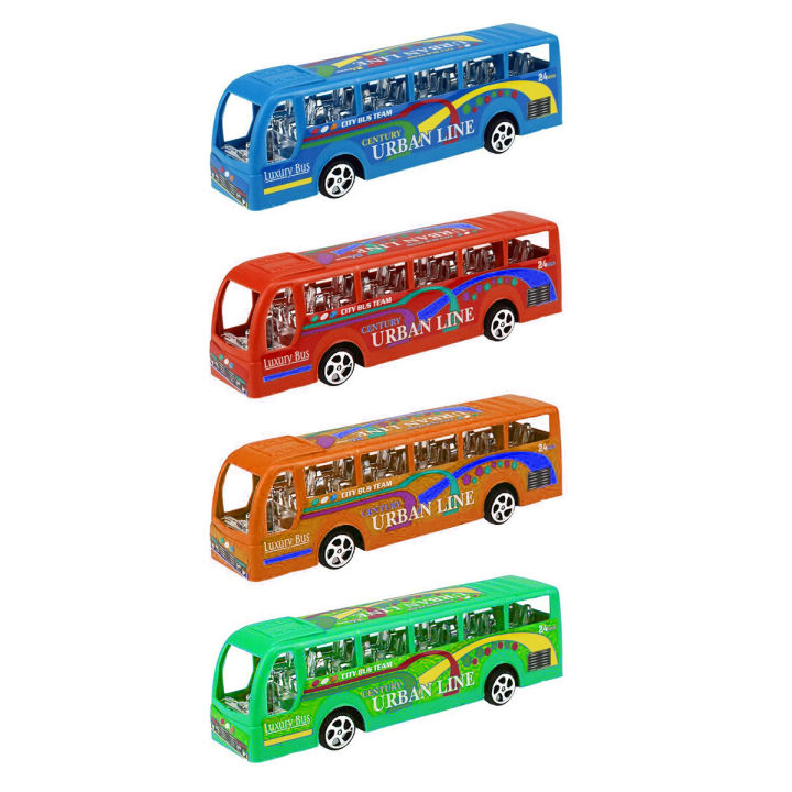 4 Pcs Pull Back Bus Toy Set Plastic Toys For Kids Boys Girls Push Back and Go Vehicle Plastic Diecast City and School PullBack Buses