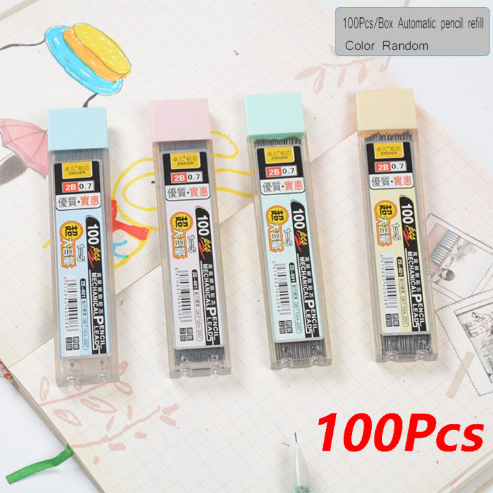 100Pcs/Box 0.5/0.7mm Mechanical Pencil Replace Lead Pencil Refill Erasable Smooth Writing Drawing Stationery Graphite Lead 2B
