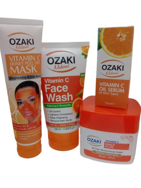 Ozaki Vitamin C based Skincare Kit For Girls, Bundle of 1 Vitamin C  Honey Peel Off Mask,1 Vitamin C  Face Wash, 1 Vitamin C Oil Face Serum, 1 Daily Glow Moisturizing Cream For All Skin Type
