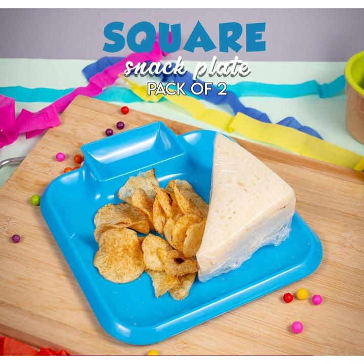 Square Snack Plate Pack Of 2 Snack Serving Tray, Chips, Cookies, Biscuits Tray, Spaghetti, Noodles Kids Training Plate Fries Plate Noodles Plate Rice Plate Hotel Serving Snakes Plate for Food Stalls