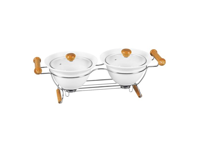 Imperial Glass Lid Serving Bowl Donga with Stainless Steel Stand 2 Pcs – Large