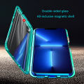 Biruiqu For iPhone 13 Mini 13 Pro Max Magnetic Absorption Case Metal Frame Shockproof Double Sided Tempered Glass Magnetic Case Cover. 