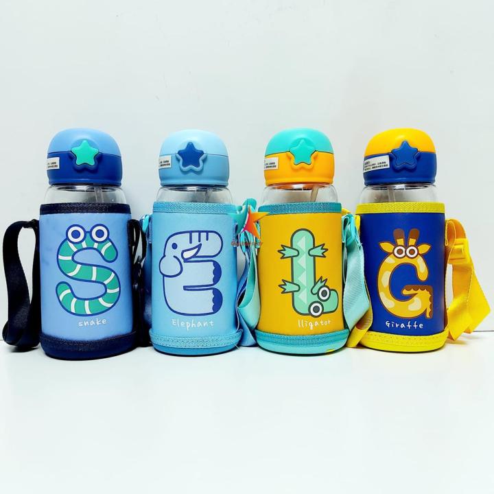 Crystal Clear Unbreakable Cute Characters Kids Plastic Water Bottle with Straw with Carrying Bag, BPA-Free, Leak-Proof, 700ml for School Kids
