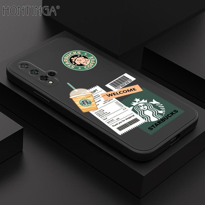 Hontinga for Huawei Nova 5T / Honor 20 Case New Starbucks Order Phone Case Original Square Liquid Silicone Cases Full Cover Camera Shockproof Protection Case