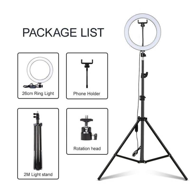 Selfie%20Ring%20Light%20With%20Stand%2026cm/10inch%20Studio%20Light%20Dimmable%203%20Modes%20Photography%20Lighting%20-%20Image%204