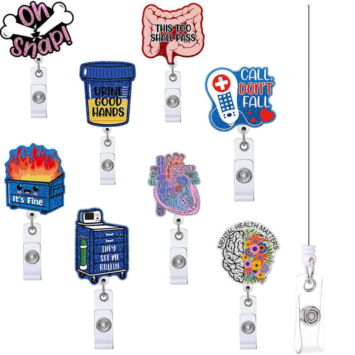 Rotatable Badge Holder 360&Deg; Rotating 5cm X 3cm Clip Retractable Reel Glitter Acrylic Badge Clip for Nurse Doctor Student