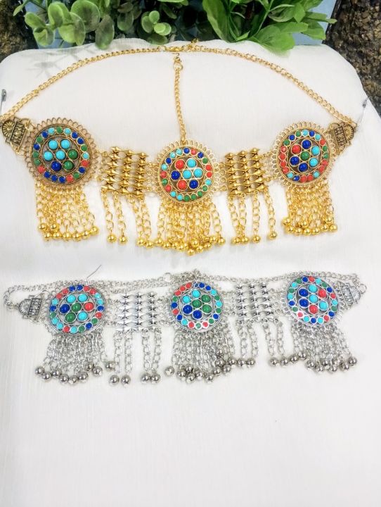 Premium Quality Matha Patti Afghan Tribal Style Head Jewelry – Multicolor Stones – Golden & Silver Options - Traditional Jewelry