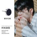Earrings Men's Silver Earrings Trendy Personality Single Men's Ear Rings European and American Hip-Hop Fashion Men's Black Earrings. 
