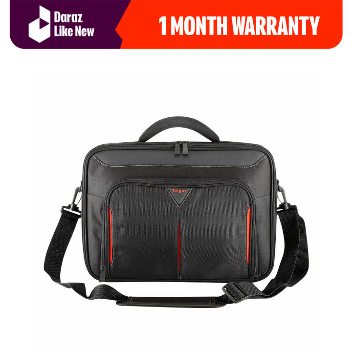 Targus Laptop Bag, Fits Laptops up to 17.3", Classic Clamshell Design, Re-enforced Case with Shoulder Strap and Padded Handle - Black/Red
