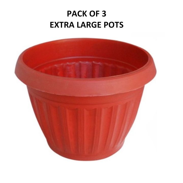 Pack of 3 Extra Large Size Plant Pots Diameter 11 Inches With Drainage Holes Outdoor And Indoor Plant Pots - Red