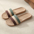 Linen Slippers Women's Summer Indoor and Outdoor Home Floor Non-Slip Office Slippers Home Cute Colorful Striped Slippers. 