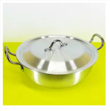 Silver(aluminium) Karahi(Wok) With lid Silver (Pots) (Pan)  - Size 11inch