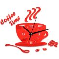 Creative Coffee Cup Shaped Wall Clock Modern Design 3D Mirror Wall Clocks Stickers for DIY Home Room Kitchen Wall Decorations. 