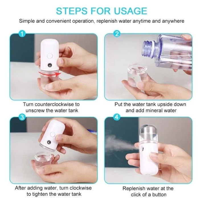 Nano Facial Mist Sprayer – Portable USB Rechargeable Handheld Atomizer for Deep Skin Hydration, Mini Facial Steamer with 30ml Capacity, Makeup-Friendly & Travel-Friendly Ultrasonic Nano Ionic Skin Moisturizing Sprayer