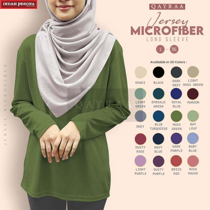 𝐐𝐀𝐘𝐑𝐀𝐀 Jersey Plain Microfiber Long Sleeve Round Neck / Size : S-5XL / Women Wear / T-shirt Unisex / Jersi Sukan