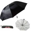 folding black umbrella with a silver coating inside the umbrella. 