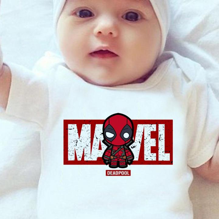 Marvel The Avengers Deadpool drukuj maluch ubrania Harajuku noworodka Romper niemowlę kombinezon 0-24M body dziecięce