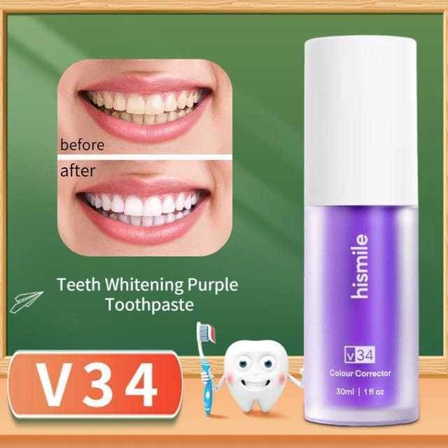 HISMILE V34 Teeth Removing Deep Smoke Stains Gingiva Protection Purple Orthopedic Toothpaste Cleans Oral Cavity Brightens Teeth
