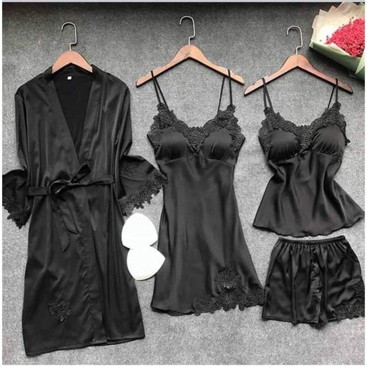 Night set 4 piece nightwear for women/sleepwear(night + silk gown)
