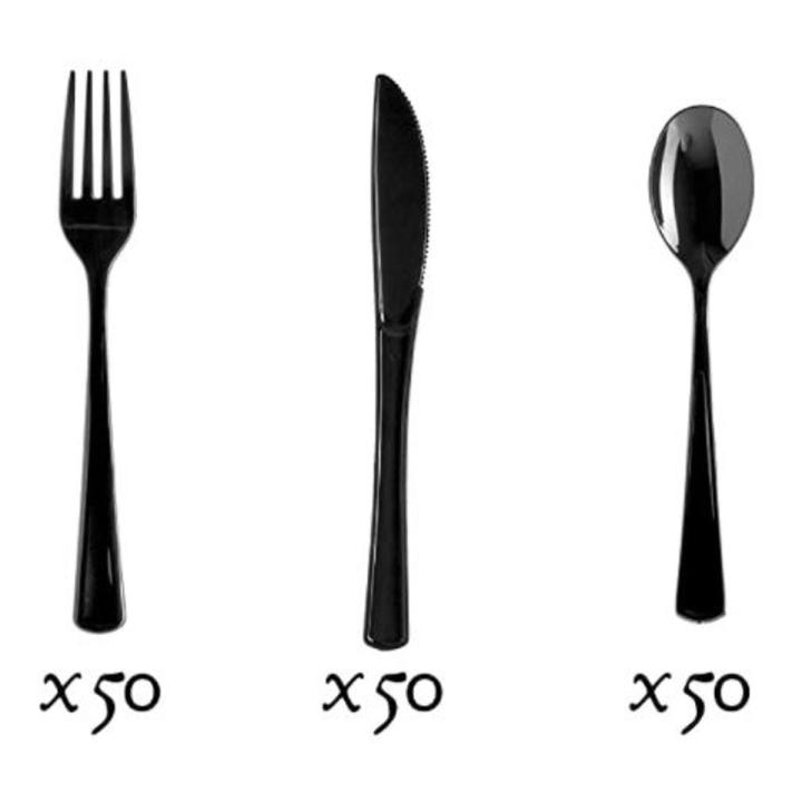 Black-Plastic Utensils Heavy Duty Cutlery Set 50 Plastic Forks 50 Plastic Spoons 50 Plastic Knives Perfect Plastic Party Pack Set for all occasions