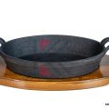 cast iron Sizzler 9" (22.7 CM), Oval Deep with Wooden Base, Krucible Kitchen, Cast Iron Naturally Non Stick, Serving. 