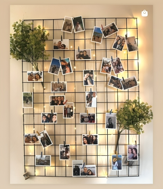 FREE FAIRYLIGHT ALONG | Aesthetic Metal Grid Wall Panel for Decoration 🖤 | Photo Display with Wooden Clips & Cards | 1.5 x 2 ft Metal Grid Wall Decor  Home items, Perfect for any Wall, stylish memo board, Inbox Us for Cards/Stickers  Customization