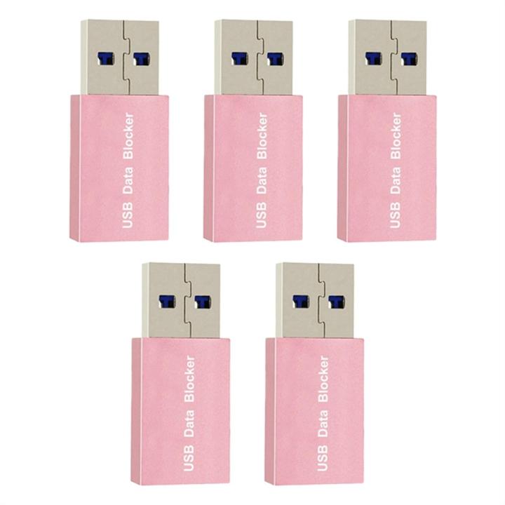 5PCS USB Data Blocker Charge-Only USB Blocker Adapter for Blocking Data Sync Protect Against Juice Jacking Pink