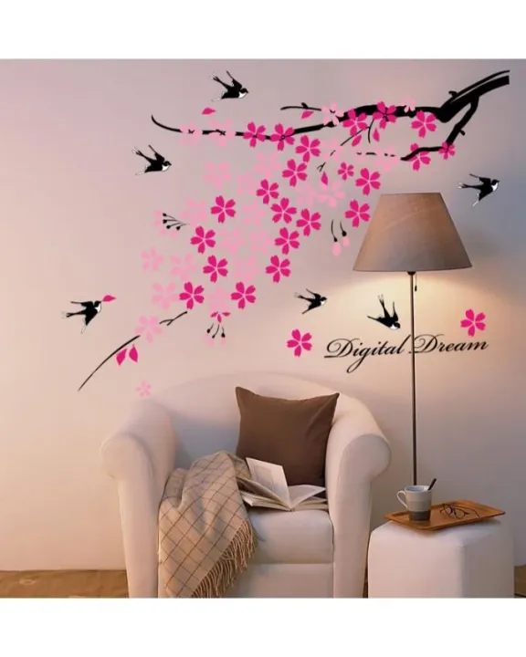 Flowers%20Wall%20Sticker%20Pink%20Birds%20DIY%20Wall%20Decor%20For%20Home/Office%20Colorful%20PVC%20Wall%20Paper%20Removeable%20Wall%20Decal%20-%20Image%204