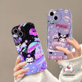 Cartoon Kuromi Dreamy Starry Sky Purple Case Compatible for IPhone 7Plus XR 12 11 14 13 15 Pro Max X XS MAX 15 6S 8 7 Plus SE 2020 Cute Little Bear Doodle 3D Wavy Curved Edge Cover. 