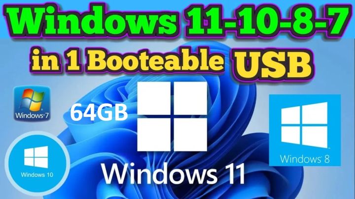 Windows All In1 Windows All in one with 64GB Bootable USB, Windows-7, 8.1, 10, 11, All ...