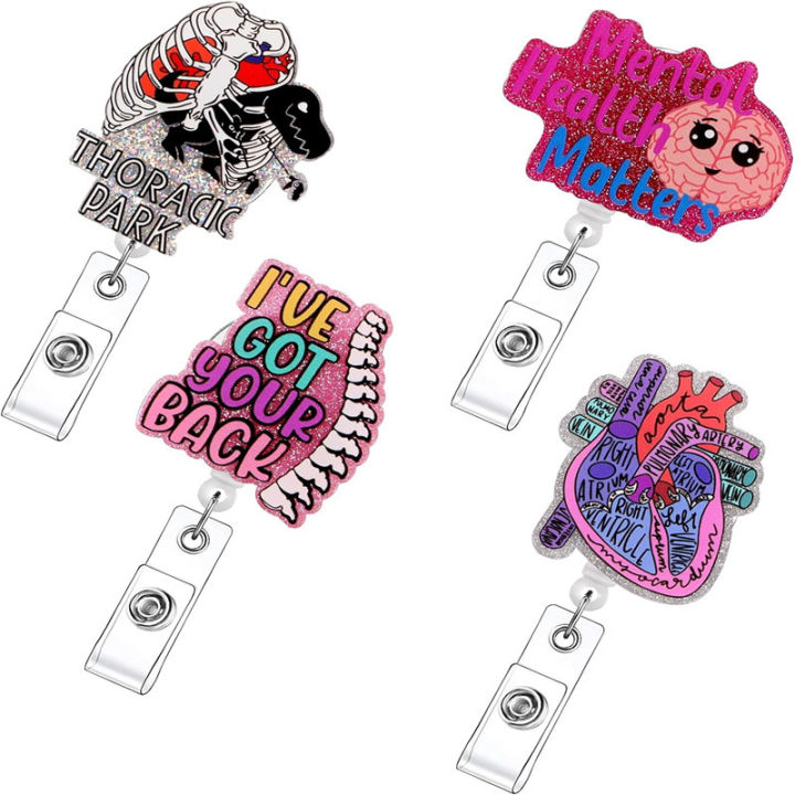 Printable Pattern Heart Badge Stylish Acrylic Material Glitter Powder Id Buckle Heart-Shaped Cartoon Design Work Card Clip for