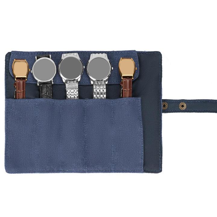 Watch Roll Retro Travel Case 5 Slots Portable Vintage Leather Display Watch Display Accessories Organizer Watch Holder Box