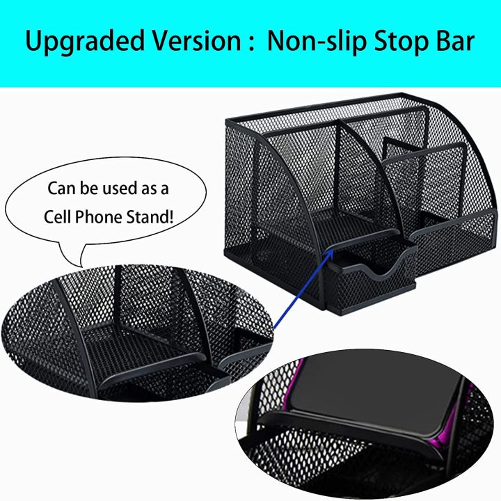 Desk%20Organizers,%20Metal%20Mesh%20Stationery%20Desktop%20Organizer,%20Pen%20Holder%20Desk%20Organizer%20and%20Storage%20Office%20Supplies%20Desk%20Accessories%20Essentials%20Caddy%20with%20Drawer%20for%20Home,%20Office,%20School%20(Black)%20-%20Image%202