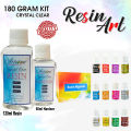 Epoxy Resin Art Imported Crystal Clear Kit (180gms) Ratio 2:1 & Epoxy Resin Color Pigments Liquid Colors 12. 