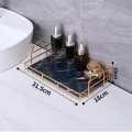 iron art wire vanity organizer rack with marbling glass tray for countertop. 