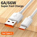 6A 66w USB Type C Cable Wire For Huawei Samsung S10 S20 Xiaomi mi 11 Mobile Phone Fast Charging USB C Cable Type-C Charger Cable. 